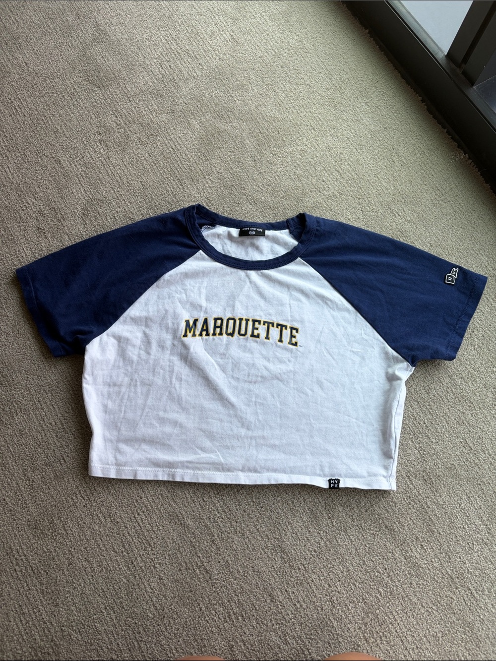 Marquette Crop Tee - White & Navy